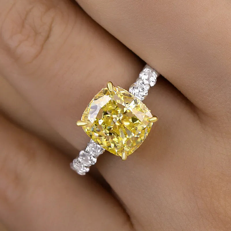 4.5 ctw Yellow Gemstone Cushion Cut Engagement Ring