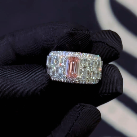 9ctw Emerald Cut Pink Gemstone Deluxe Pave Set Engagement Ring -joshiny