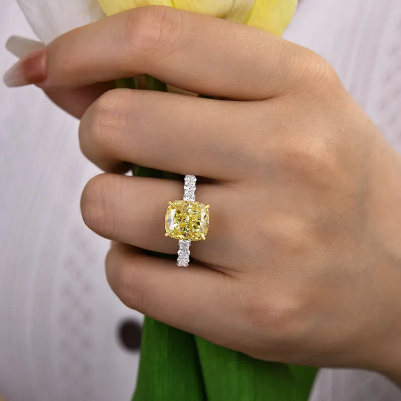 4.5 ctw Yellow Gemstone Cushion Cut Engagement Ring