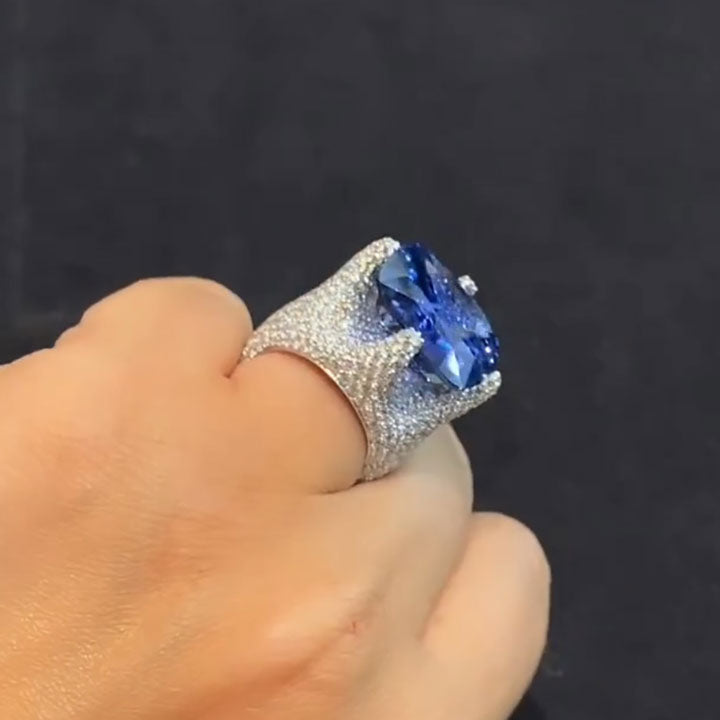 30ct Cushion Cut Blue Gemstone Infinity Ring -JOSHINY