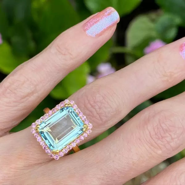 8.4 ctw Emerald Cut Cocktail Blue Gemstone Ring