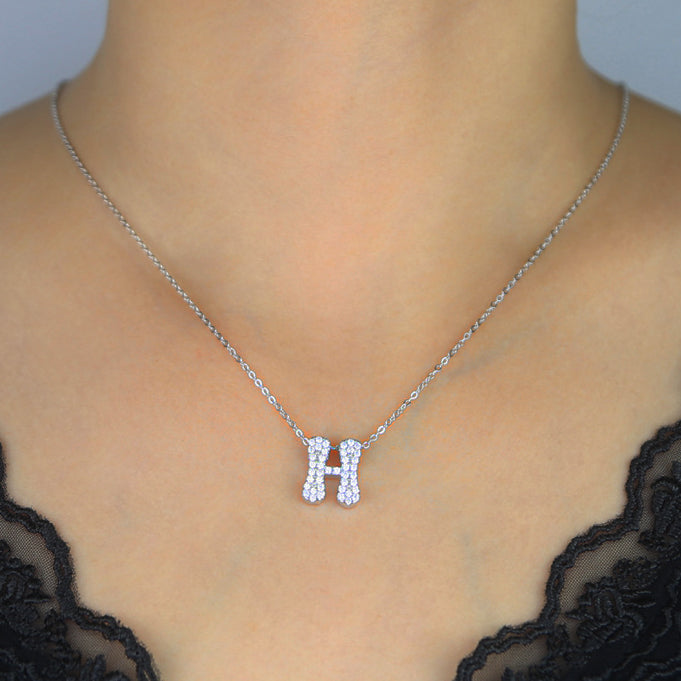 Gorgeous 1 ctw Round White Gemstone Pave Set Letters Necklace -JOSHINY