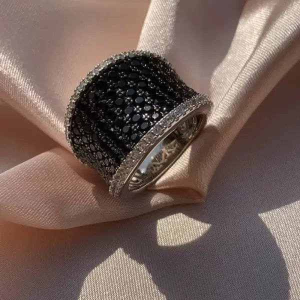 2.1ctw Black and White Gemstone Pave Set Ring