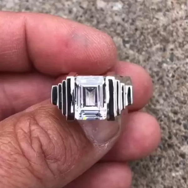 6 ctw Minimalist Emerald Cut White Gemstone Geometric Men's Ring