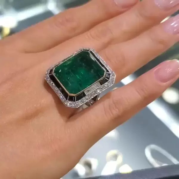 10ctw Vintage Emerald Cut Emerald Ring