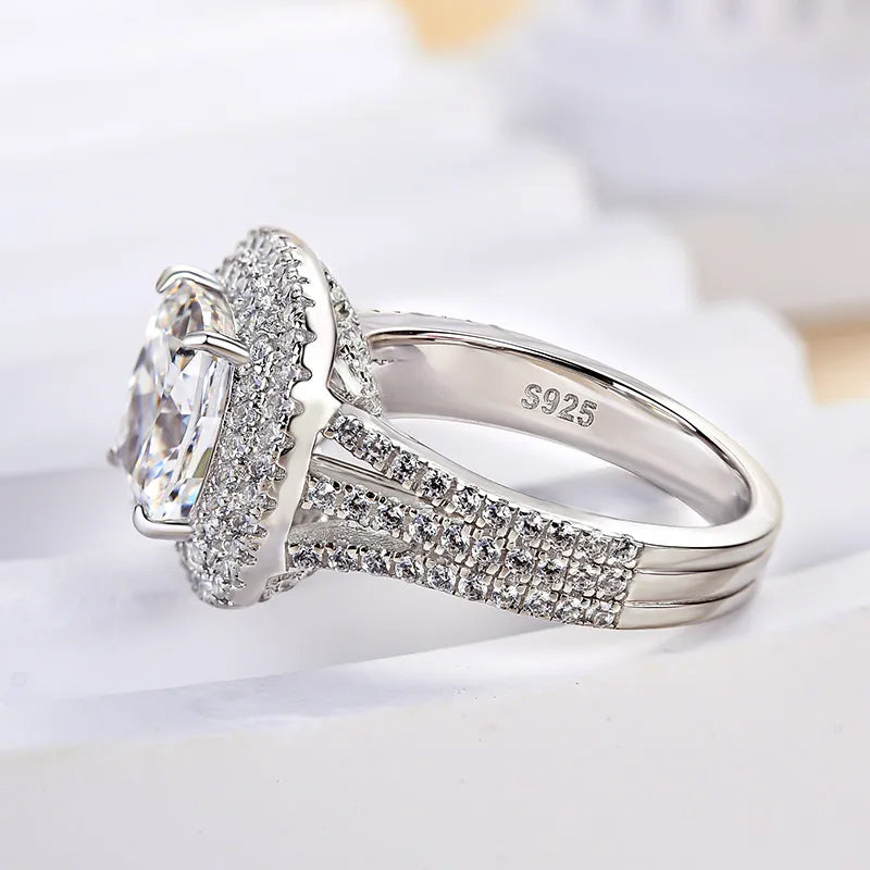 6 ctw Double Halo Triple Shank Cushion Cut Engagement Ring