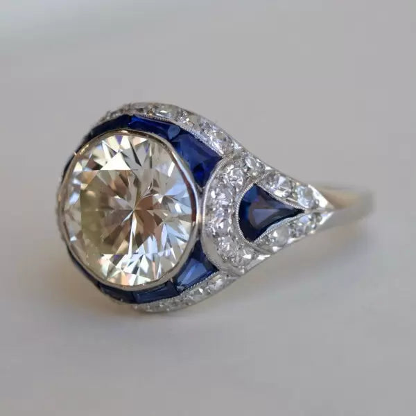 3.8 ctw Round Vintage Sapphire White Gemstone Engagement Ring