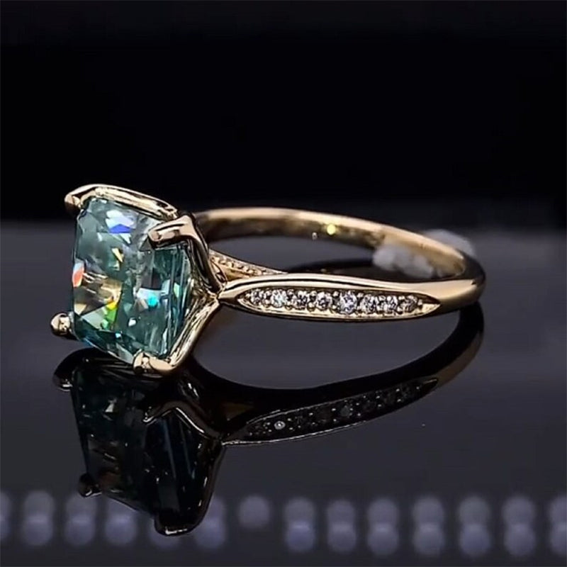 3ct Blue-Green Gemstone Cushion Cut Engagement Ring