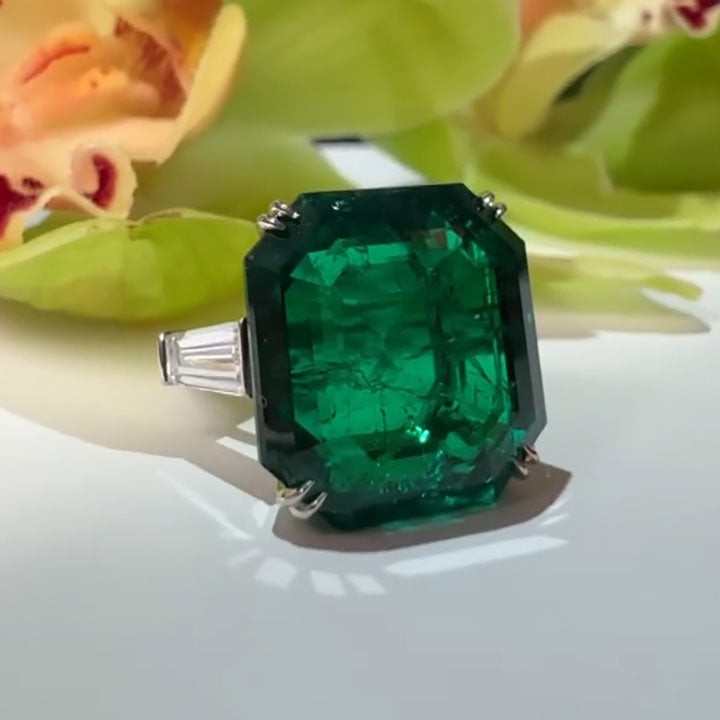 4.03ct Colombian Style Emerald Asscher Cut Diamond Ring -JOSHINY