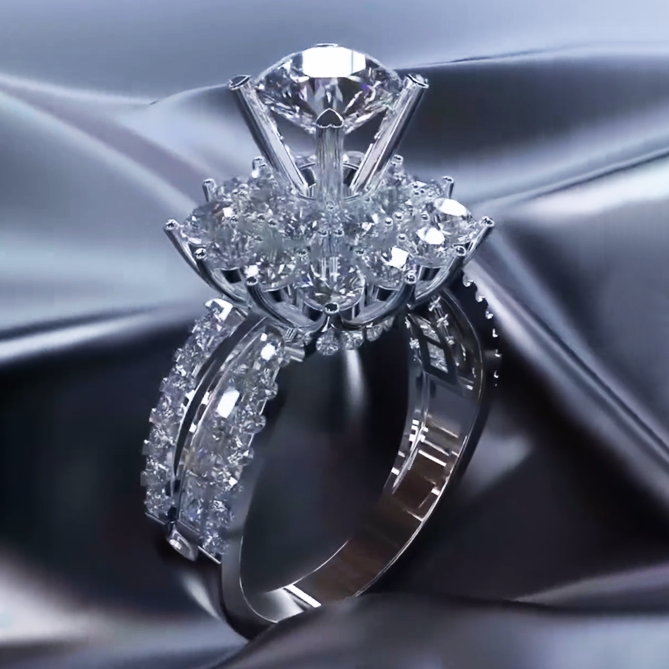 Deluxe 4 ctw Round Cut White Gemstone Engagement Ring -JOSHINY