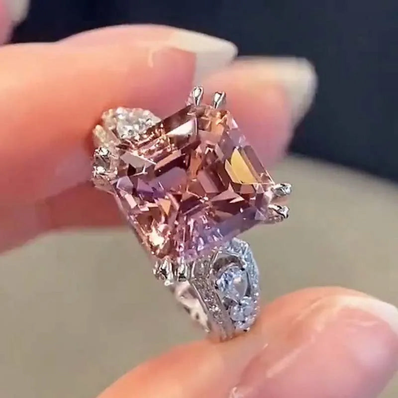 6ct Pink Morganite Square Cut Engagement Ring