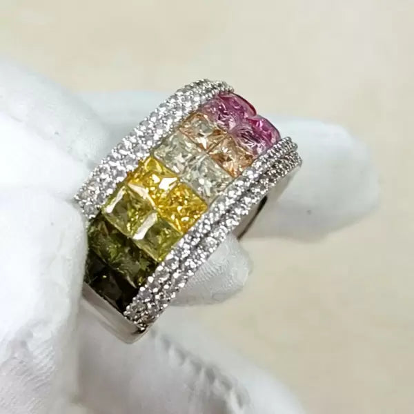 6.2ctw Rainbow Multicolor Gemstone Princess Square Cut Ring